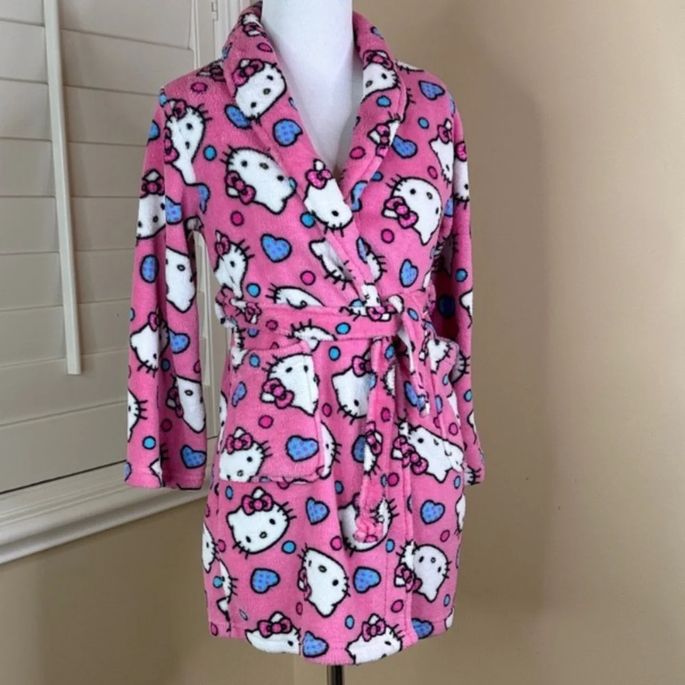 Kids Hello Kitty Pink Bath Robe Toddler Little Girls Pajamas Size 4 *fits 3-6yrs